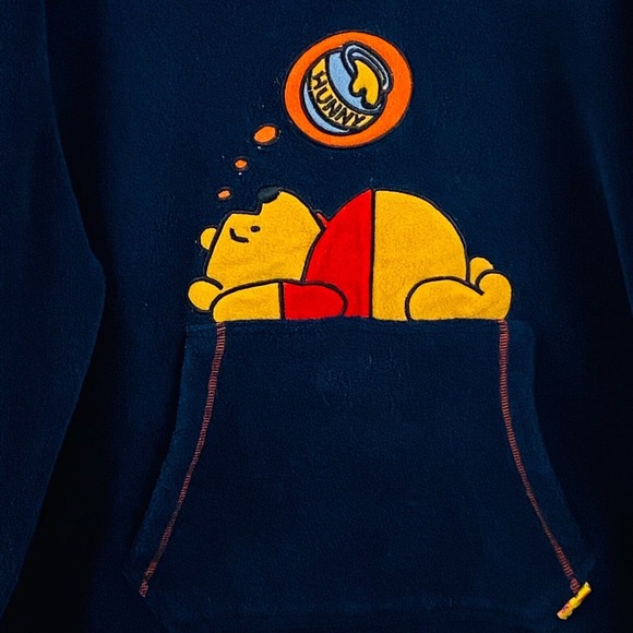 Womens L Disney Winnie the Pooh Navy Fleece Sweatshirt Pullover Hooded Hunny Pot - Picture 2 of 5